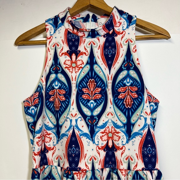 Charles Henry Blue Coral White Print Sleeveless A Line Dress - Picture 3 of 14